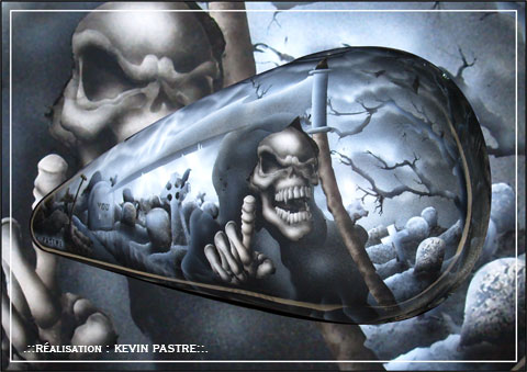 .::GRIM-REAPER demo01 : juin 2009 - aérographe peinture custom - Démonstration sur réservoir Harley Davidson::.